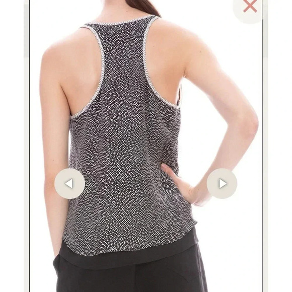 ALC Women's 8 Silk Black Sheer Lined Racerback‎ Tank Top White Tiny Dots Silk - Picture 3 of 12
